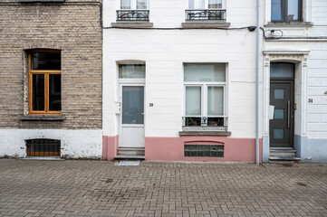Colorful facades of houses in a row in Evere, Brussels, Belgium