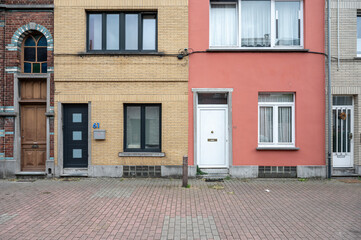 Colorful facades of houses in a row in Evere, Brussels, Belgium