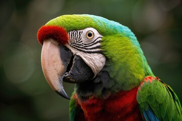 Fototapeta premium Portrait of a Red-and-green Macaw with Green Wings (Ara chloroptera)