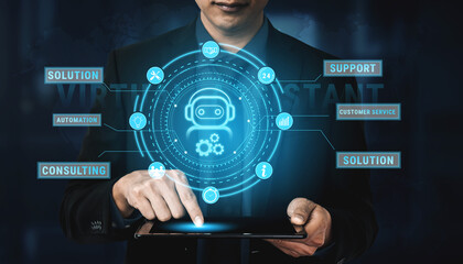 Virtual assistant service providing business support, consulting, and customer service solutions. A concept of 24 7 automation for business efficiency. Motif