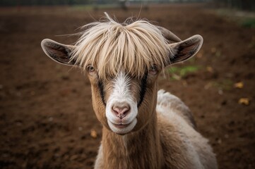 Fototapeta premium Goat Featuring Extended Hair Over Its Forehead