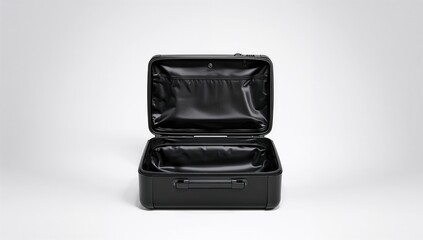 This vacant dark luggage against a plain white background is perfect for your upcoming trip