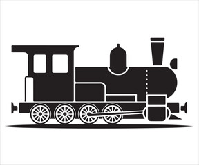 Classic steam locomotive vector silhouette of old train engine with chimney and wheels