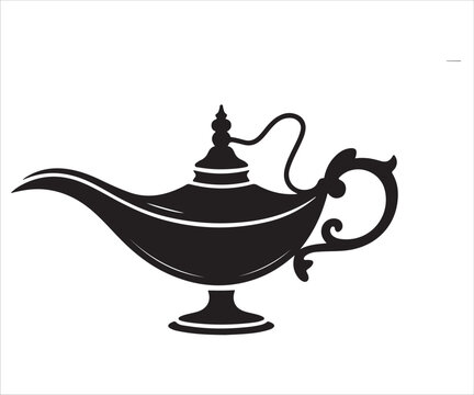 Aladdin genie lamp vector silhouette isolated on white background for fantasy themes
