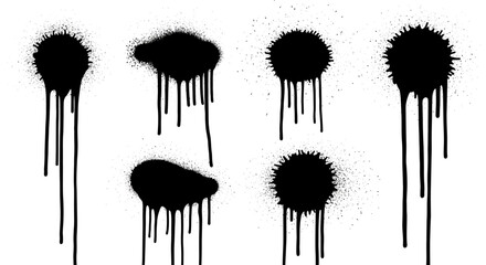 Collection of Dripping Black Paint Splatters and Spray Paint Effects for Graphic Design and Artistic Projects