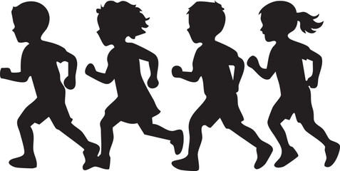 kids running silhouette vector