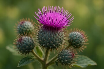Burdock Plant with Purple Flower Close-Up