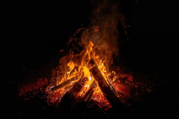 Smoke and fire rising from smoldering timber