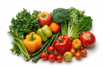 Organic fresh vegetables displayed on a white backdrop