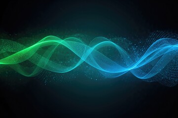 Abstract background featuring green and blue fiber optic threads symbolizing AI and VR concepts