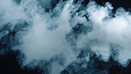 Dense white smoke and fog swirling in motion blur against a dark backdrop