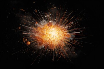 Obraz premium Capture of an explosion's motion halted against a dark backdrop. Symbolizing innovation and creative thinking.