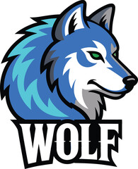 Wolf Head Blue Vector Mascot Illustration .