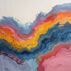 Abstract Impasto Painting with Textured Colored Bands