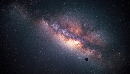 Fototapeta premium Cosmic vista featuring a star-filled night with the Milky Way and interstellar dust captured using long exposure and grain effects