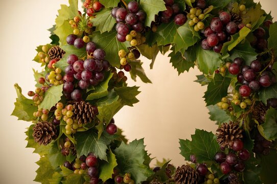 Christmas decoration featuring a wreath made of grape vines