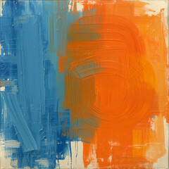 Abstract Painting with Blue and Orange Brushstrokes
