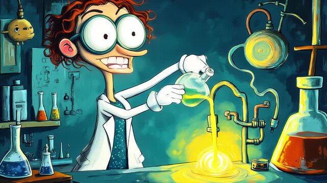 Mad scientist, professor doing experiment for science. character in science lab
