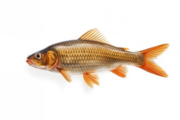 Fototapeta premium Isolated fresh carp on white backdrop with texture and natural elements