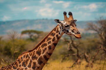 Obraz premium Tall giraffe roaming in wildlife sanctuary