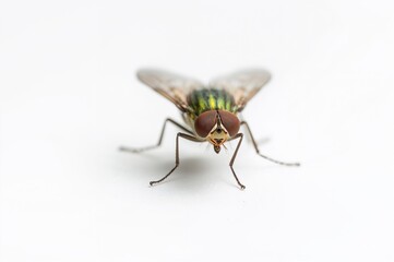 Single green fly on a white background