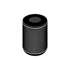 Black smart speaker with mesh texture vector illustration icon silhouette