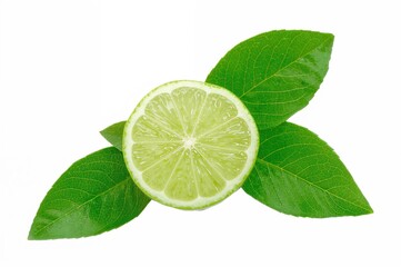 Fresh lime wedges with bright green foliage, isolated on a transparent background using a clipping path.