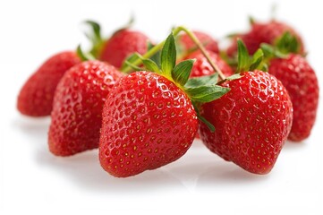 Bright red strawberries from the garden on a plain white surface