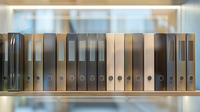 Neatly Arranged Folders on a Shelf in a Modern Office Archive System