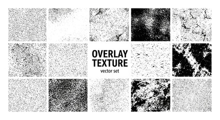Collection of Fifteen Diverse Grunge Overlay Textures Featuring Abstract Patterns and Gritty Speckles for Artistic Design Applications