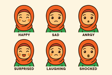 Vector set of hijab girl emojis