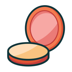 Cartoon makeup mirror and powder puff illustration