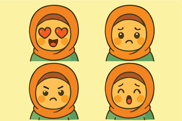 Cute hijab girl sticker set with love