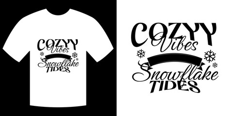 Cozy Vibes T-Shirt: A cozy vibes design on a white t-shirt, capturing the essence of winter with snowflakes.