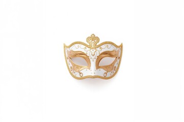 Naklejka premium Carnival mask in gold and white hues displayed on a pale backdrop