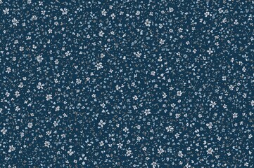 Obraz premium Seamless vector pattern featuring delicate small blossoms with a charming floral design on a dark blue background. Stylish textile print with light blue tiny flowers.