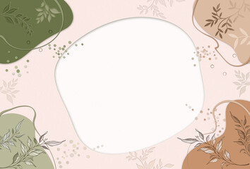 Botanical plant olive green-peach colors framework background template. .Greeting or invitation card blank concept . Free copy space.