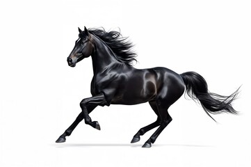 Illustration of a dark horse running against a plain white background