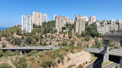 Haifa, Israel, 23 September 2025, Sunny day view of bridges and highway interchanges around the Grand Canyon area