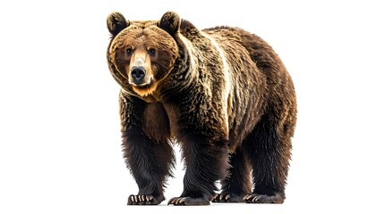 Fototapeta premium Grizzly bear, front view, white background