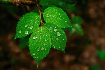 Droplets of rain resting on lush green foliage
