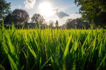 Obraz premium Summer spike of grass under the sun in a natural setting