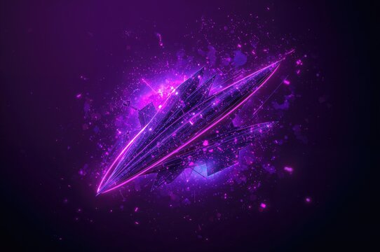 AI-powered 3D abstract design with neon effects on a violet backdrop