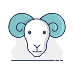 Ram Head with Horns Flat Line Icon