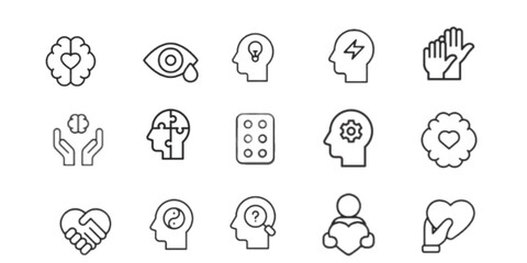 Mental health icons set. Mental health line icons set collection