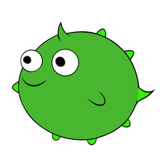 Cute green pufferfish cartoon illustration