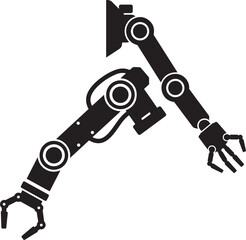 Industrial robotic arms in a dynamic pose industrial automation silhouette isolated on white background