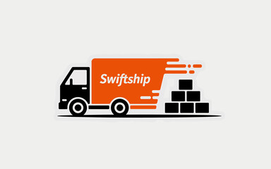 Swiftship delivery truck logo with boxes isolated on white background