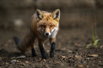 Fototapeta premium Cute domesticated fox urinating in a calm manner