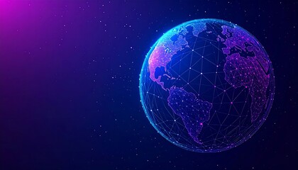 Wireframe Earth in space, vibrant colors